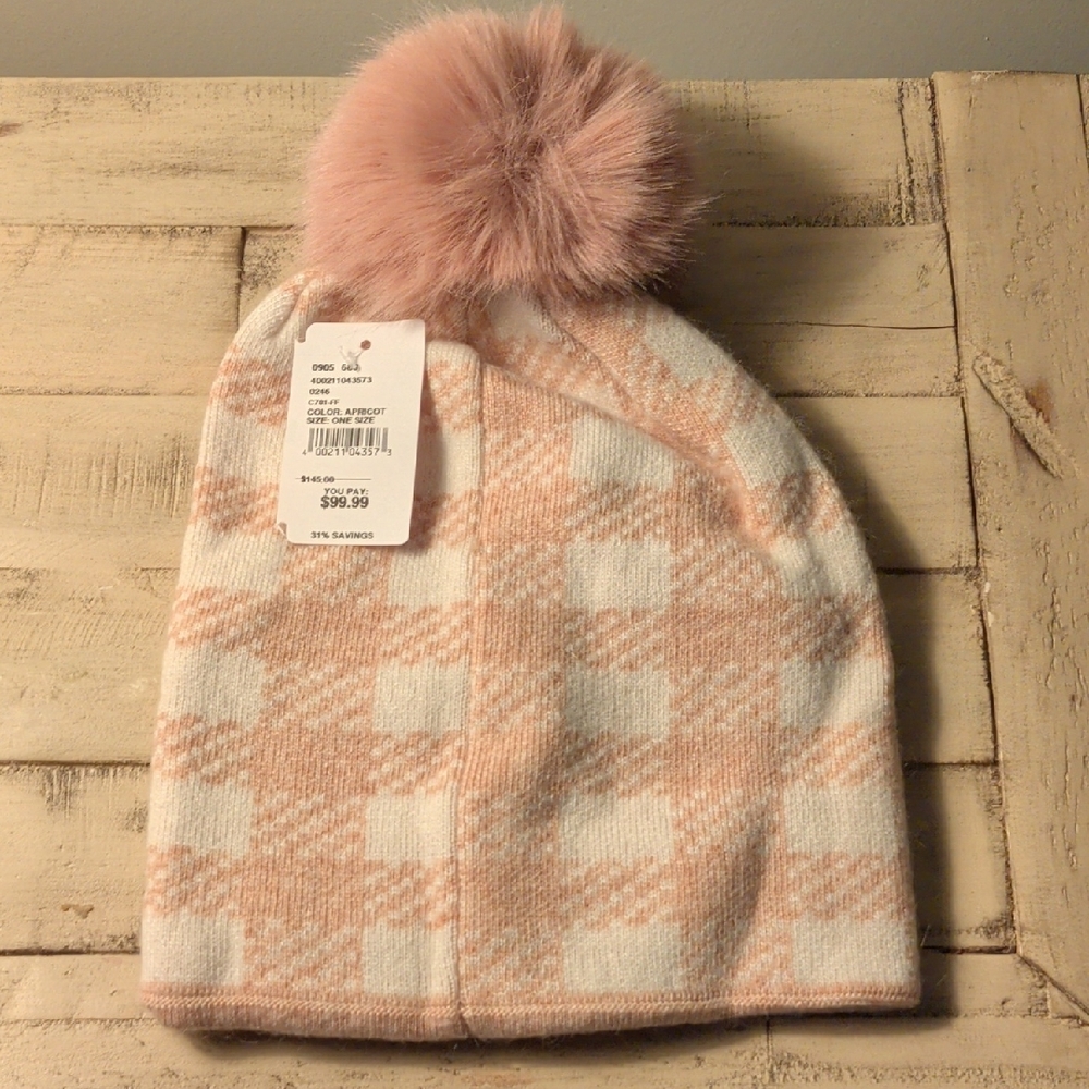 Furlux Faux-Fur Trim Wool-Cashmere Beanie 50% Wool 50% Cashmere Apricot & Cream